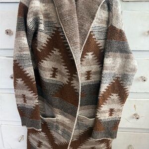 Southwestern Open Cardigan in Brown & Gray